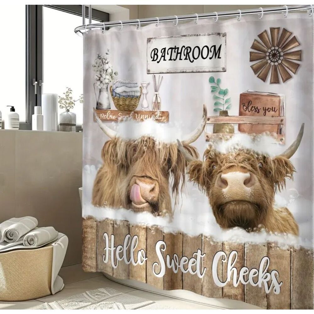 Highland cow Farmhouse shower curtain Rustic **curtain only